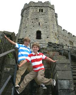 Boys at castle in Wales