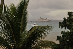 Captain Cook Cruises anchored off Venua Levu, Fiji