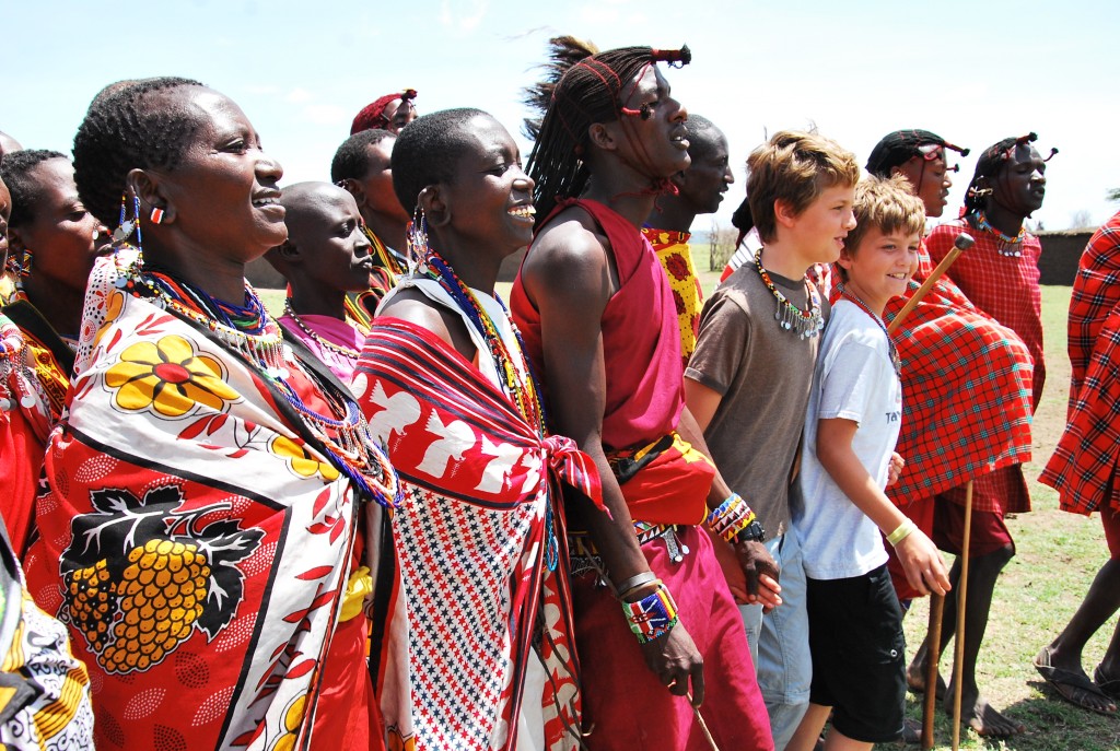 Boys with Maasai people in Kenya