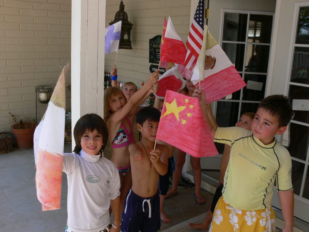 Opening ceremony flags at Olympic party