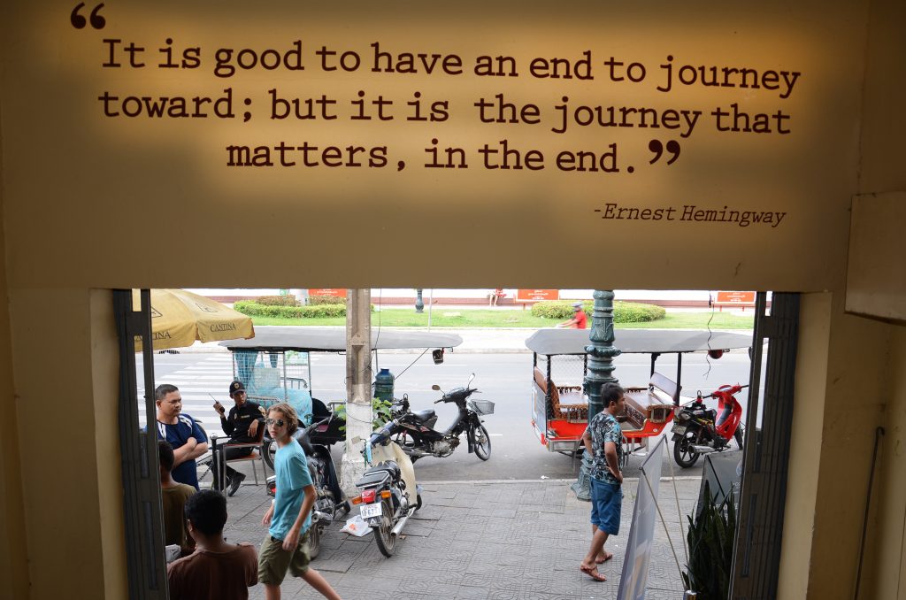 Nathan leaving Foreign Correspondents Club, Phnom Penh, Cambodia