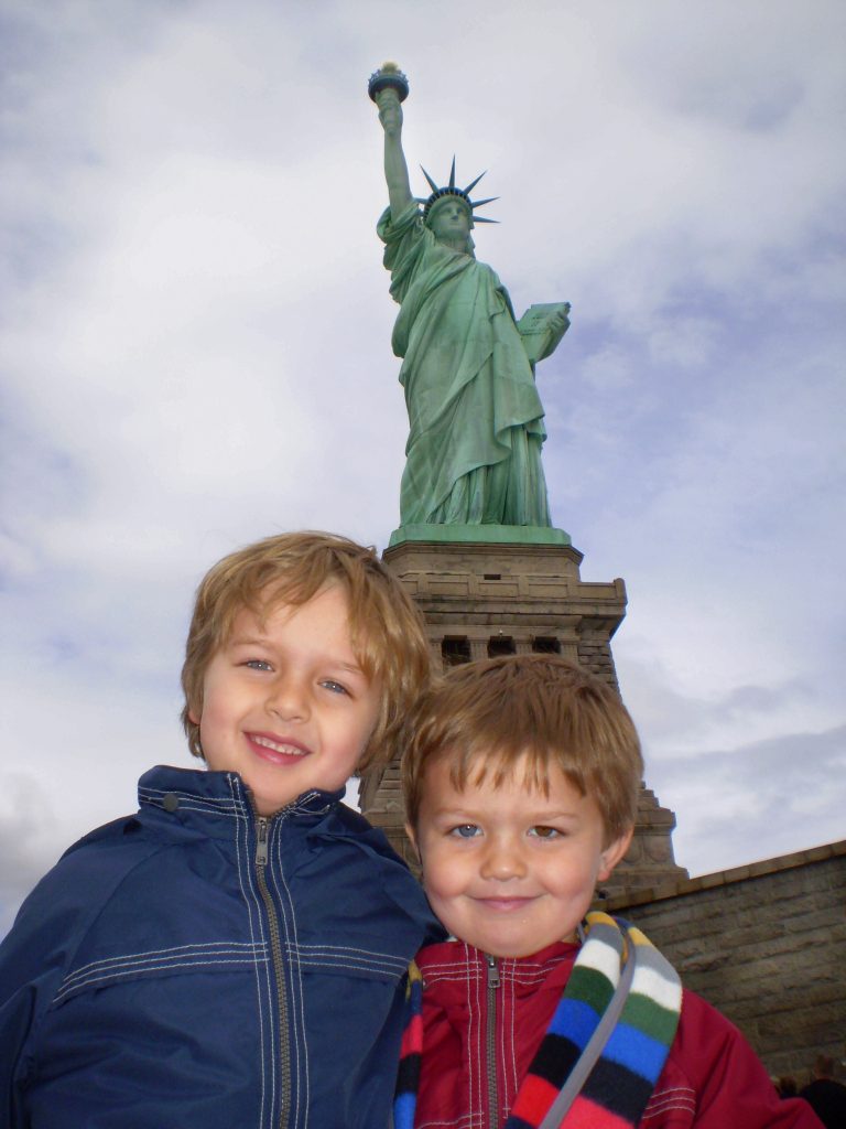 Nathan and Seamus at the Statue of Liberty in New York