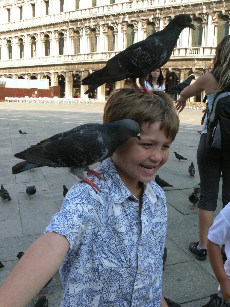 Feeding pigeons, St. Mark's Square, Venice, Italy