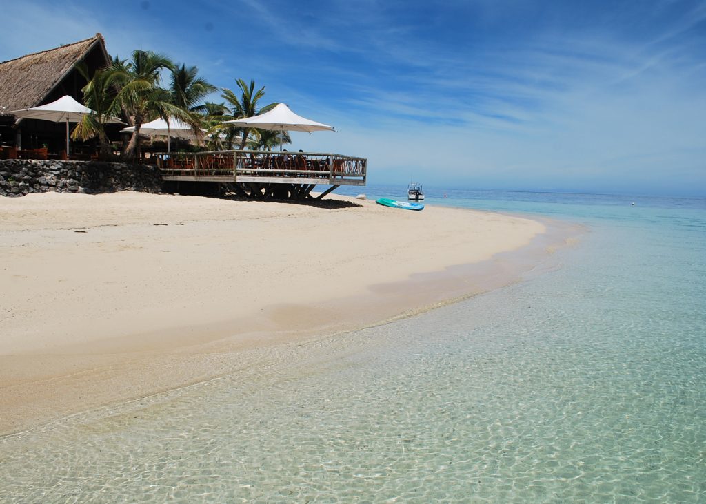 Restaurant on the beach on Castaway Island, Fiji