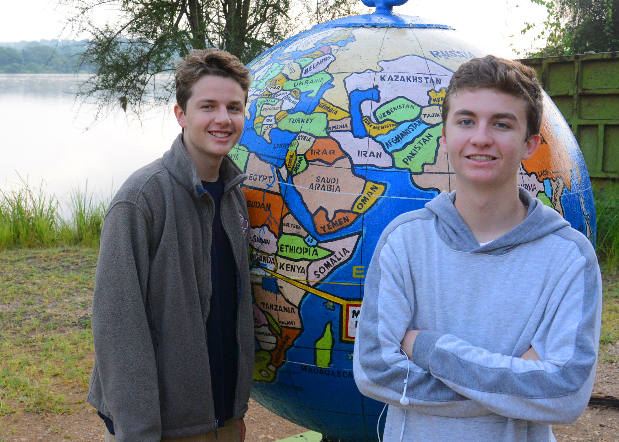 Nathan And Seamus With Globe