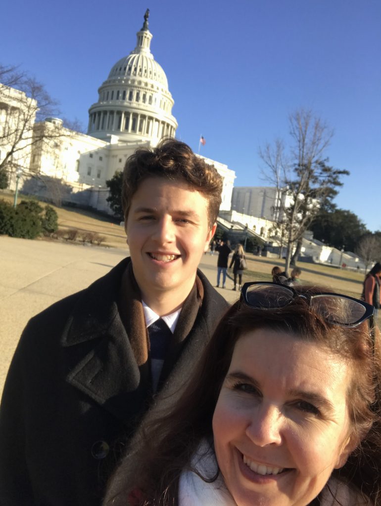 Mom and son in from of US Capitol in Washington DC